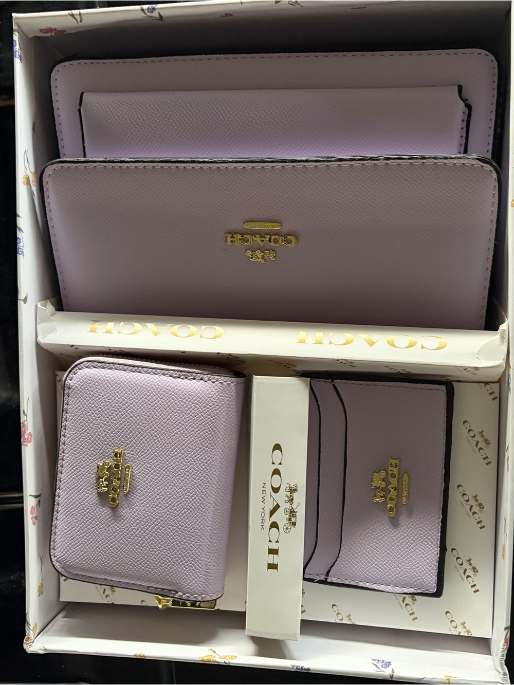 Coach Lilac Leather Wallet, Cardholder & Coin Pouch Set